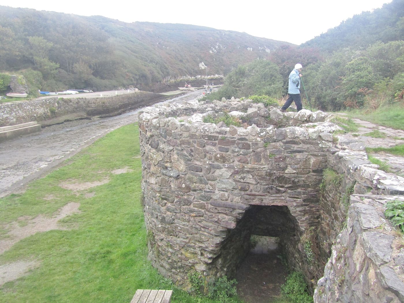 The round stone lime kiln at Porthclais harbour, with its arched draw-hole